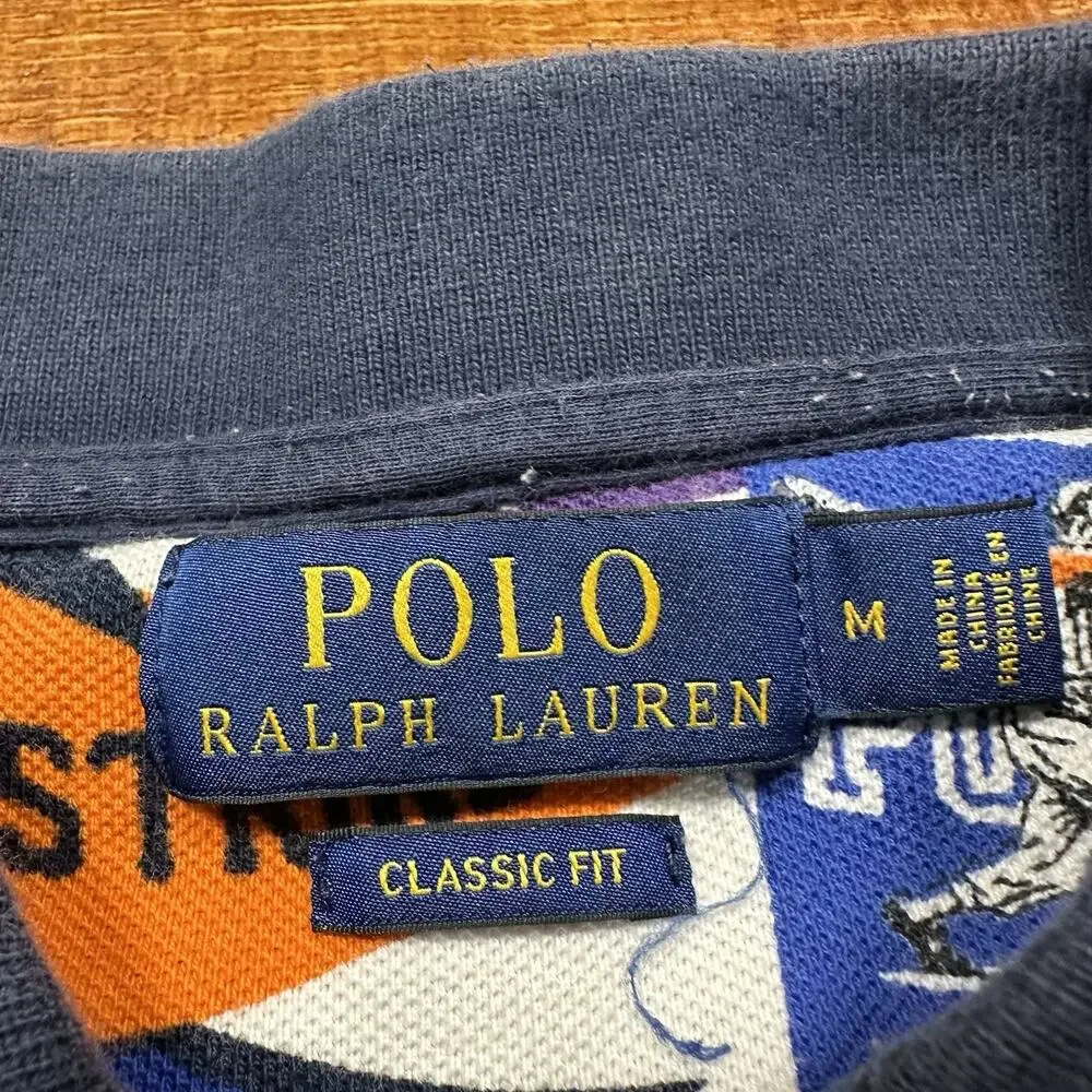 Ralph Lauren Pennant Flag Polo Shirt Mens M All Over Print AOP Baseball Bear